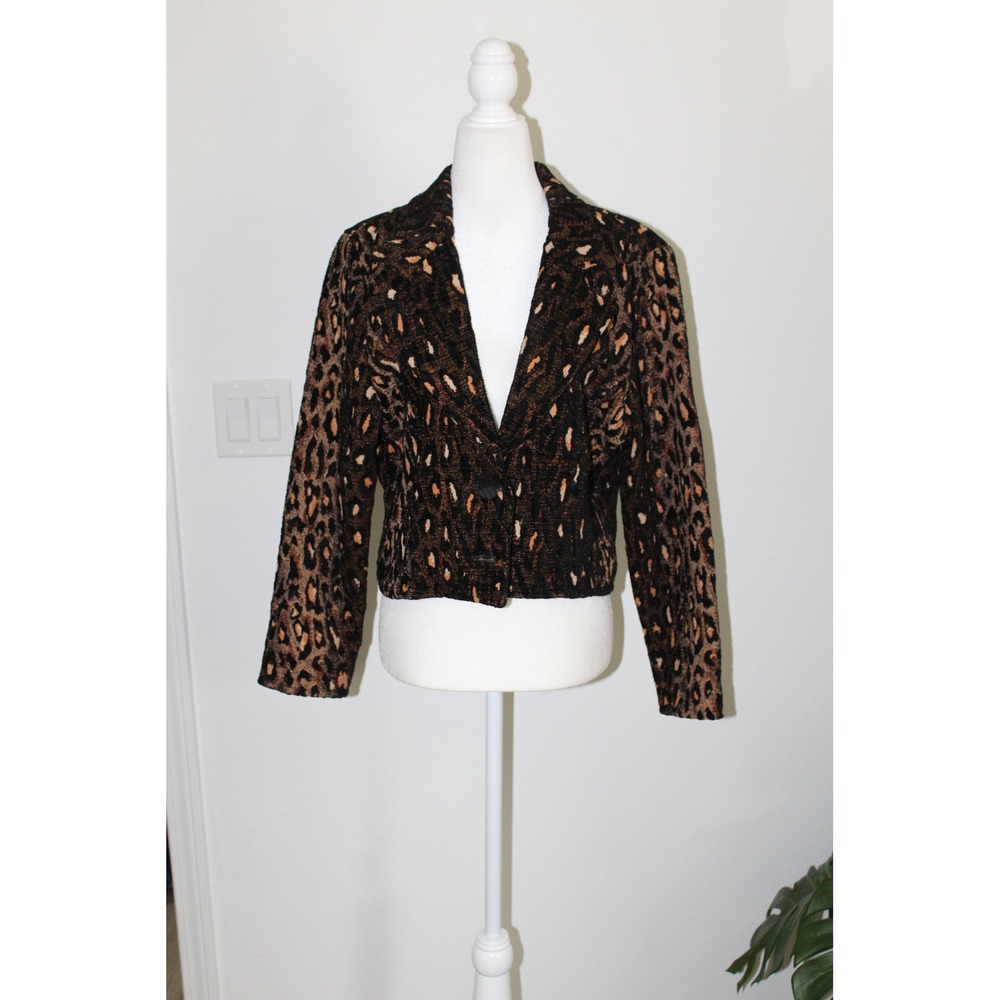 VTG Silverado NM Leopard Print Tapestry Jacket Womens Small Cropped Blazer